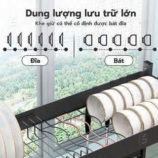 Kệ đựng bát đĩa gác bồn rửa bát 1 tầng- Giá úp chén bát gác bồn đa năng, chất liệu thép không gỉ, chịu lực lớn