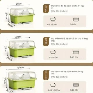 Hộp Đựng Bát đũa có nắp đậy, giá đựng đồ gia dụng lớn chống bụi, có giá thoát nước nhà bếp
