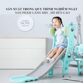 Đồ chơi cầu trượt kết hợp xích đu hươu cao cổ dành cho bé, kèm rổ bóng rổ có thể phát nhạc đa chức năng