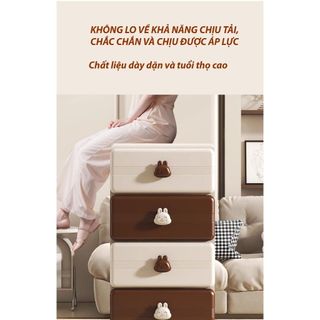 Tủ đựng đồ dùng quần áo cho bé hình thỏ, Tủ nhựa đa năng tiện dụng nhiều ngăn có bánh xe tiện dụng