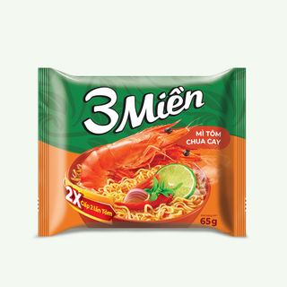 Mì 3 Miền Tôm Chua Cay gói 65g Thùng 30 gói
