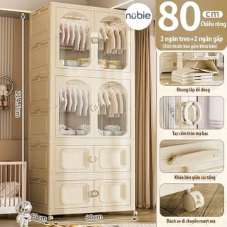 (Ngang 80cm) Tủ nhựa đựng đồ gấp gọn đa năng nhiều tầng, tủ quần áo lắp ghép có bánh xe, tháo lắp dễ dàng