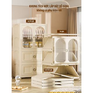 (Ngang 80cm) Tủ nhựa đựng đồ gấp gọn đa năng nhiều tầng, tủ quần áo lắp ghép có bánh xe, tháo lắp dễ dàng