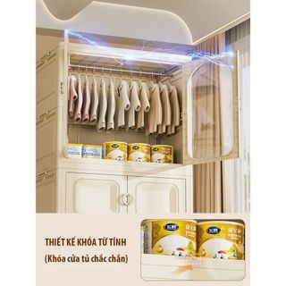 (Ngang 80cm) Tủ nhựa đựng đồ gấp gọn đa năng nhiều tầng, tủ quần áo lắp ghép có bánh xe, tháo lắp dễ dàng