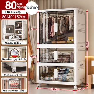 (Ngang 70-80cm) Tủ Đựng Đồ Gấp Gọn Đa Năng, Tủ Đựng Quần Áo Lắp Ghép Nhiều Tầng Size Lớn, Có Bánh Xe Tiện Dụng