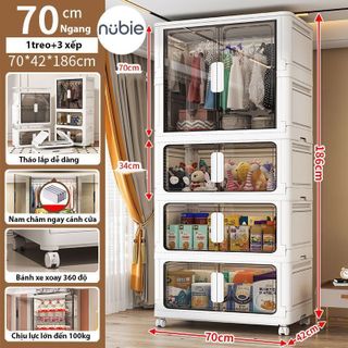 (Ngang 70-80cm) Tủ Đựng Đồ Gấp Gọn Đa Năng, Tủ Đựng Quần Áo Lắp Ghép Nhiều Tầng Size Lớn, Có Bánh Xe Tiện Dụng