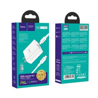 Bộ sạc Hoco C80 và cáp PD 20W, 2 cổng sạc USB và Type-C (PD), chuẩn PD3.0, sạc nhanh 3A, công suất 20W