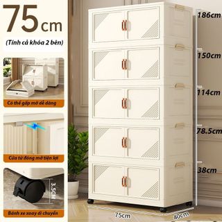 Tủ Nhựa Gấp Gọn Đa Năng, Tủ Đựng Quần Áo Nhiều Kích Cỡ Dễ Lắp Ghép, Để Đồ Tiện Dụng, Nhựa PP, Có Bánh Xe