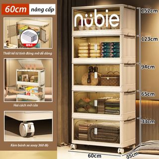 Tủ nhựa đựng đồ gấp gọn nhiều tầng tháo lắp dễ dàng, Tủ nhựa lắp ghép đựng quần áo, kèm bánh xe quay 360 độ