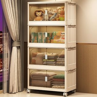 Tủ nhựa đựng đồ gấp gọn nhiều tầng tháo lắp dễ dàng, Tủ nhựa lắp ghép đựng quần áo, kèm bánh xe quay 360 độ
