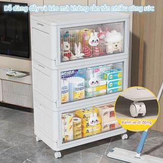 Tủ đựng đồ gấp gọn hoạt hình, ngang 60cm 3-5 Tầng, không cần lắp đặt, khả năng chịu tải mạnh, Có Thể Tách Dùng Riêng Lẽ