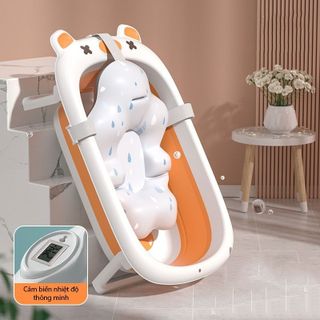 Thau Tắm Có Nhiệt Kế Cho Bé, Chậu Tắm Gấp Gọn Cao Cấp Tiện Dụng, Giá Rẻ