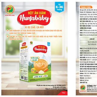 Bột ăn dặm HUMABABY vị Óc Chó - Cà Rốt (Hộp 10 gói x 25g)