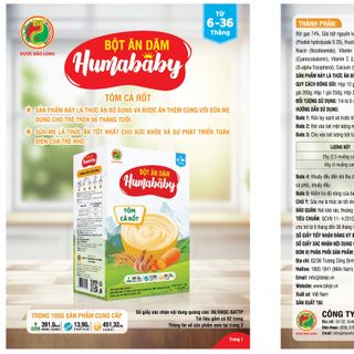 Bột ăn dặm HUMABABY vị Tôm - Cà Rốt (Hộp 10 gói x 25g)