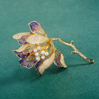 Ghim Cài Áo Thời Trang Hoa Mẫu Đơn Tráng Men ngọc trai Cao cấp Phong Cách Retro Sang Trọng 5Cm dành cho nữ (Hàng đặt trước 7 ngày)