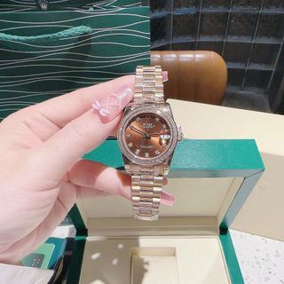 ĐỒNG HỒ NAM NỮ CAO CẤP RÔ LE MÁY CƠ MẶT SAPHIRE VIỀN ĐÁ DÂY BẠC VÀNG