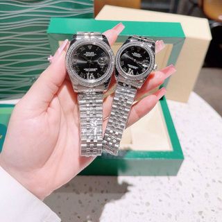 ĐỒNG HỒ NAM NỮ CAO CẤP RÔ LE MÁY CƠ MẶT SAPHIRE VIỀN ĐÁ DÂY BẠC VÀNG