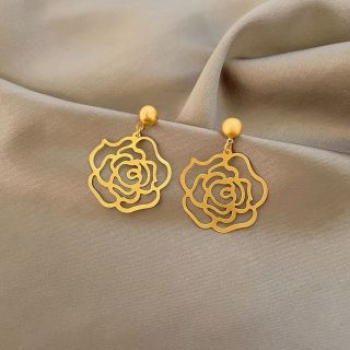 Bông tai nữ dáng thả sang chảnh khuyên tai đi tiệc cá tính hình hoa Hồng