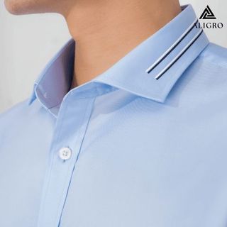 ÁO SƠ MI NAM DÀI TAY ALIGRO CỔ BẺ DÁNG ÔM BODY 100% CHẤT COTTON XANH PHỐI CỔ ALGS212 - ALIGRO