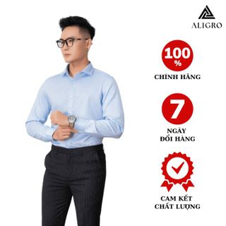 ÁO SƠ MI NAM DÀI TAY ALIGRO CỔ BẺ DÁNG ÔM BODY 100% CHẤT COTTON XANH PHỐI CỔ ALGS212 - ALIGRO