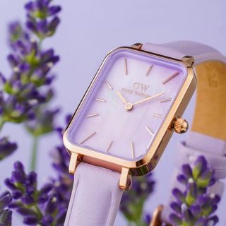 ĐỒNG HỒ NỮ CAO CẤP D.W QUADRO LAVENDER DÂY DA TÍM MẶT CHỮ NHẬT 1