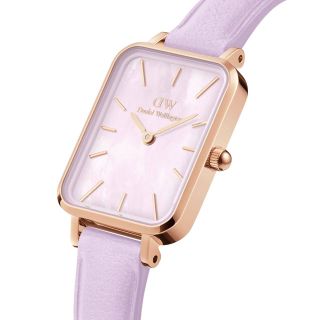 ĐỒNG HỒ NỮ CAO CẤP D.W QUADRO LAVENDER DÂY DA TÍM MẶT CHỮ NHẬT 1