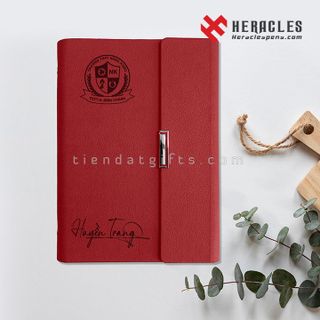Bộ sổ tay - sổ da màu đỏ và bút ký khắc tên - Giftsets Bộ quà tặng in khắc tên, chữ, logo theo yêu cầu, quà tặng tri ân thầy cô giáo - Heraclespens
