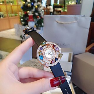 ĐỒNG HỒ NỮ CAO CẤP B V L DÂY DA LỤA MẶT VIỀN ĐÁ MÀU SANG TRỌNG 1