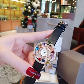 ĐỒNG HỒ NỮ CAO CẤP B V L DÂY DA LỤA MẶT VIỀN ĐÁ MÀU SANG TRỌNG 1