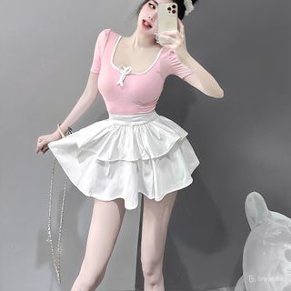 SET ÁO VIỀN NƠ KÈM CHÂN VÁY 2 TẦNG - LÊ PHƯƠNG BOUTIQUE