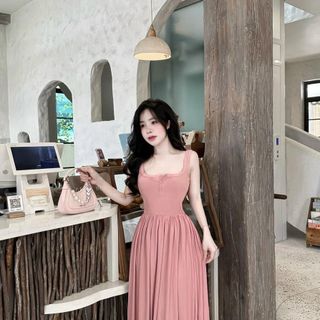 ĐẦM 2 DÂY CỔ VUÔNG FORM DÀI - LÊ PHƯƠNG BOUTIQUE