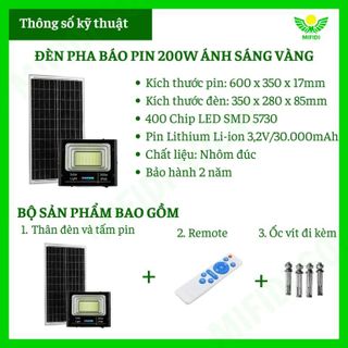 Đèn pha báo pin 200W NLMT sáng vàng Chính Hãng Mifidi Solar, Giá sỉ cực tốt dành cho Quý Đại Lý của Mifidi Sỉ/Đại Lý chỉ từ 5 Bộ