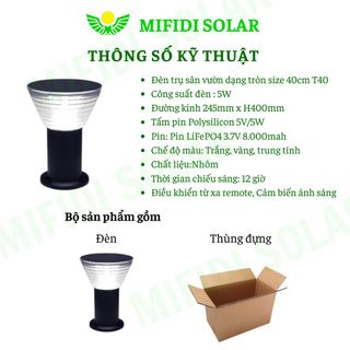 Đèn trụ sân vườn mẫu tròn size 40cm NLMT Chính Hãng Mifidi Solar, Giá sỉ cực tốt dành cho Quý Đại Lý của Mifidi Sỉ/Đại Lý chỉ từ 5 Bộ