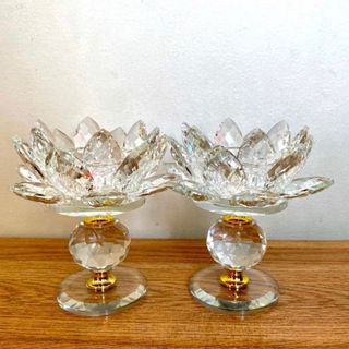 Đế nến hoa sen pha lê chân cao 12cm - ĐVT : Cái