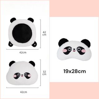 Bộ Gối Tựa Đầu,Tựa Lưng,Đệm Ghế Ô TÔ Nâng Chiều Cao Gấu Trúc Panda Lông Thỏ Dễ Thương