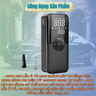 Bơm lốp ô tô, xe hơi điện tử tự ngắt, pin tích điện chính hãng CARSUN - Bảo hành 12 tháng Kim Huệ Yêu Xe