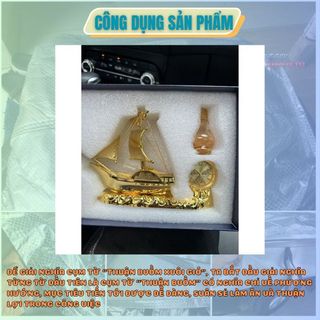 TƯỢNG THUYỀN BUỒM PHONG THUỶ - THUẬN BUỒM XUÔI GIÓ - Có Đồng Hồ Nước Hoa Cao Cấp Trang Trí Taplo Bàn Làm Việc
