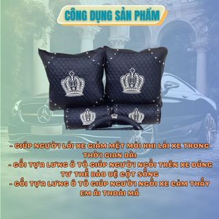 Bộ Gối Tựa Đầu Ô Tô Hình Vương Miện Đệm Đai Dây An Toàn Trang Trí Xe Hơi - Vương Miện- Kim Huệ- Yêu Xe