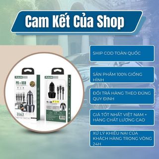 Tẩu sạc ô tô xe hơi PUGAN gồm 1 cổng USB-C tích hợp sạc nhanh và cổng USB 4.8A Tặng kèm dây sạc 3 đầu- Kim Huệ Yêu Xe