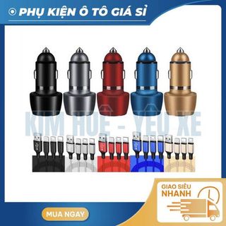 Tẩu sạc ô tô xe hơi PUGAN gồm 1 cổng USB-C tích hợp sạc nhanh và cổng USB 4.8A Tặng kèm dây sạc 3 đầu- Kim Huệ Yêu Xe