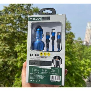 Tẩu sạc ô tô xe hơi PUGAN gồm 1 cổng USB-C tích hợp sạc nhanh và cổng USB 4.8A Tặng kèm dây sạc 3 đầu- Kim Huệ Yêu Xe
