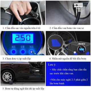 Bơm lốp ô tô, xe máy AIKESI bơm hơi 12V đồng hồ điện tử tự ngắt {Bảo hành 12 tháng }- Kim Huệ Yêu Xe