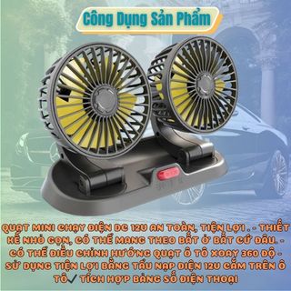 Quạt đôi mini 12v cắm tẩu usb trên ô tô - quạt siêu mát cực thơm - văn phòng máy tính cắm được tiện ích Kim Huệ - Yêu Xe