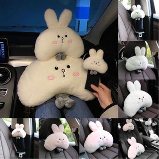 Gối Tựa Đầu Ô Tô Hình Thỏ Dễ Thương, Gối Ô Tô Hình Thú Bông Hai Màu Hồng , Trắng - Ghế Văn Phòng- Kim Huệ Yêu Xe