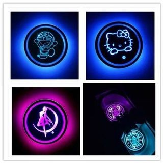 Lót Cốc Nước ô Tô Có Đèn LED RGB Cảm Biến Rung Chống Trượt Cổng Sạc USB Trang Trí Nội Thất Xe Hơi- Kim Huệ Yêu Xe