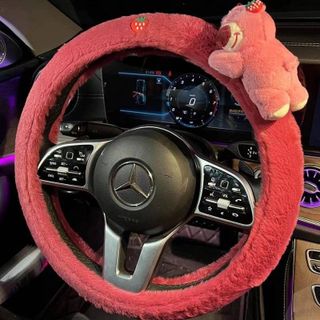 Bọc vô lăng gấu dâu LOTSO chất liệu bông mềm mịn êm tay bảo vệ bao tay lái phù hợp size 38cm Kim Huệ Yêu Xe