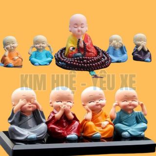 Bộ Tượng Chú Tiểu Hòa Thượng Tứ Không - Phật Phong Thủy Mini 4 Tư Thế, Trang Trí Xe Hơi, Để Bàn