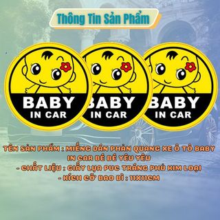 (size to) Tem dán phản quang xe ô tô Baby In Car tiện ích - Miếng Dán Hình Hoạt Hình Baby In Car 3D - Kim Huệ Yêu Xe