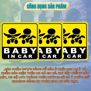 (size to) Tem dán phản quang xe ô tô Baby In Car tiện ích - Miếng Dán Hình Hoạt Hình Baby In Car 3D - Kim Huệ Yêu Xe