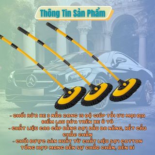 Chổi Rửa Xe San Hô Vàng Đen Dài 1.2 Mét - Sợi Mềm Điều Chỉnh Được Độ Cong Và Độ Dài Tiện Lợi- Kim Huệ Yêu Xe